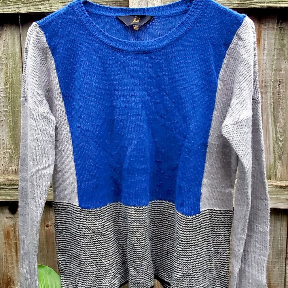 Grey-ultramarine loose fit colourblock sweater